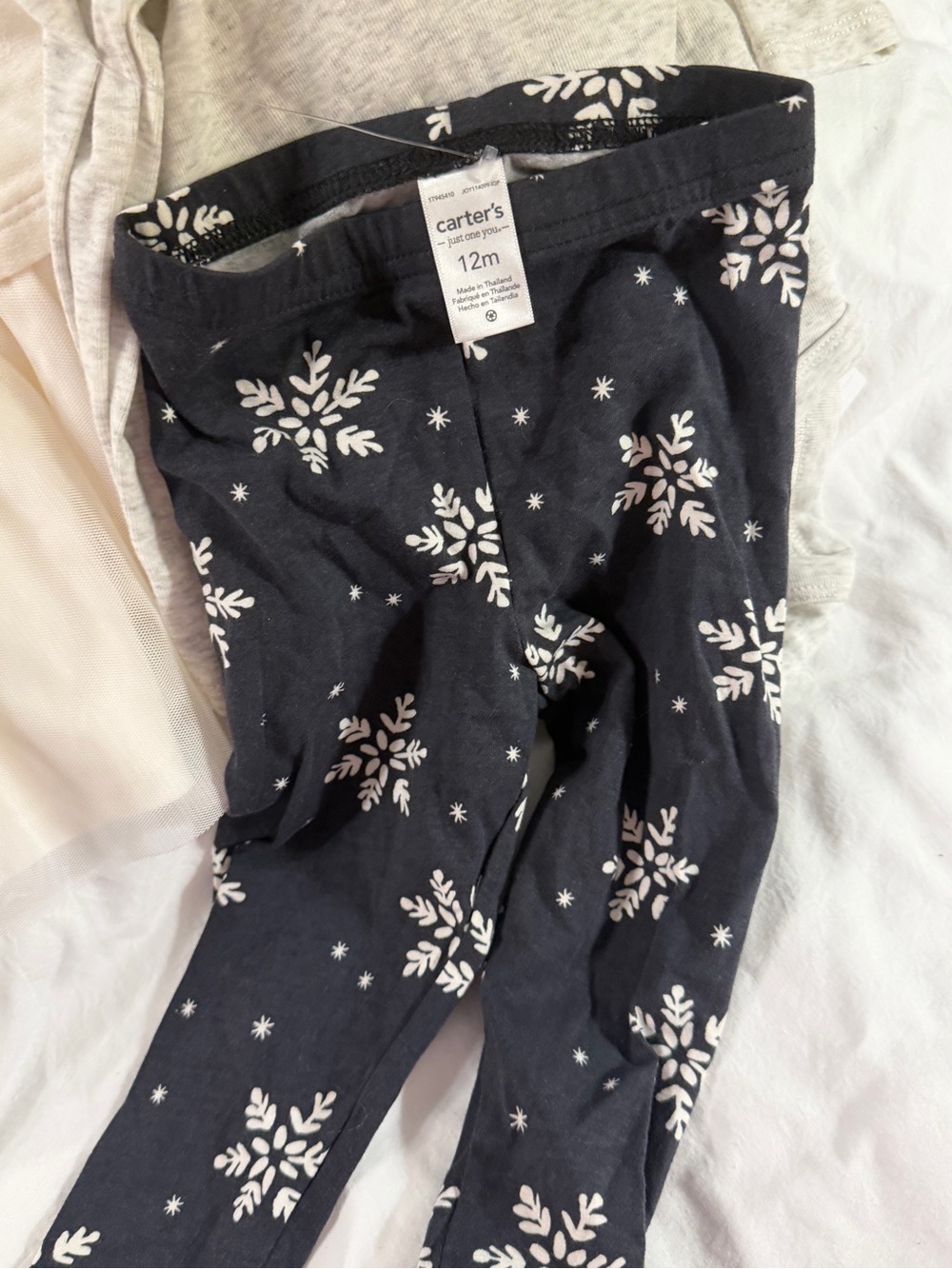 Carter's Navy Snowflake Leggings with Cream Tulle Top & Gray Bodysuit - Picture 2 of 7